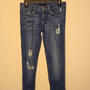 Flying Monkey Platinum Distressed Medium Wash Denim Low‎ Rise Jeans, Size 25